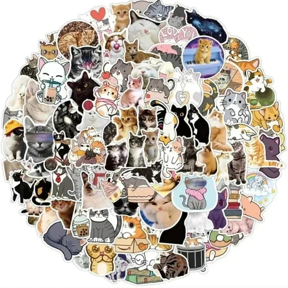 100pcs Cat Stickers, Cute Cat Waterproof Kawaii Stickers, Vinyl Stickers for Wat